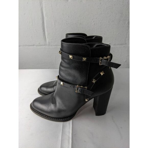 Valentino Garavani Rockstud Ankle Boots Black Leather Booties Size 39 EU 9 US - Picture 4 of 15